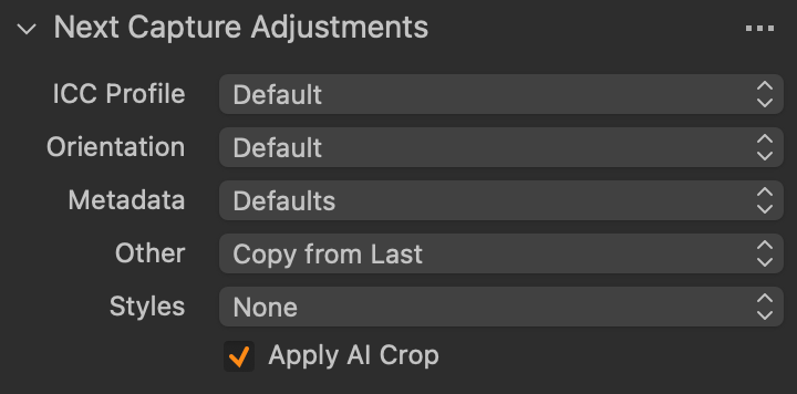 Apply AI Crop for intelligent cropping when shooting directly to your computer