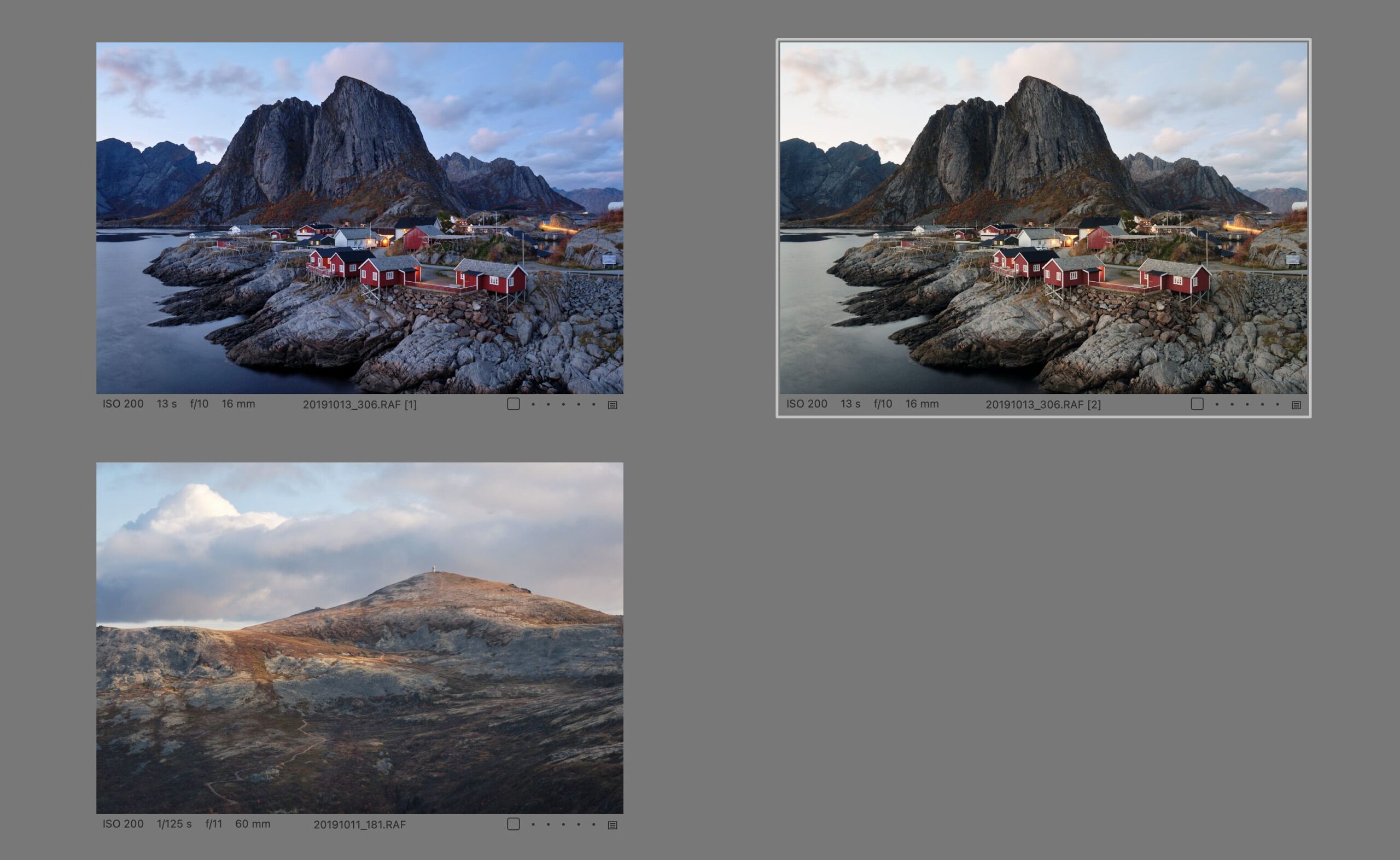 Lofoten. Here, Match Look did a good job: according to the reference (the landscape below), it adjusted the white balance of the originally cool appearance of the photo and adjusted the bright tones of the sky accordingly.