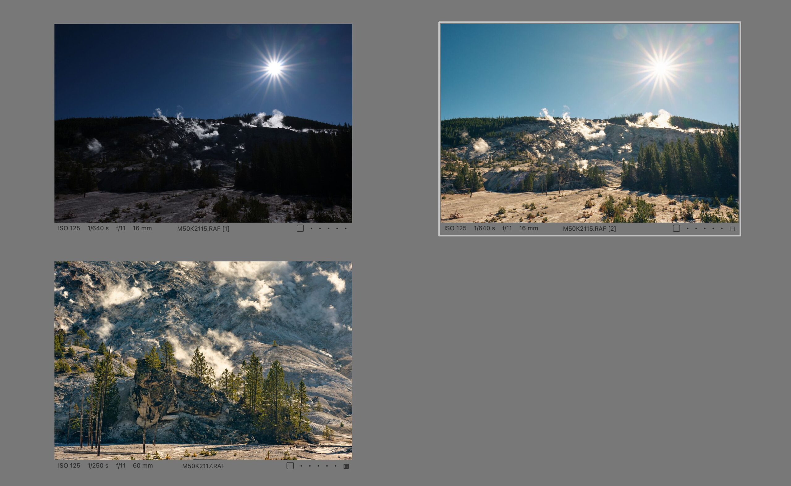 Yellowstone. The edit handled the very underexposed image, adjusting properly exposure, contrast, and colors.